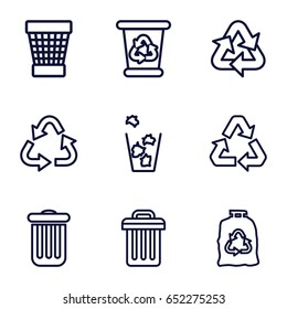 Conservation icons set. set of 9 conservation outline icons such as recycle bin, recycle, trash bag