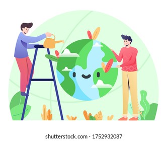 Conservation Illustration, Taking Care the Planet. This illustration can be use for website, landing page, web, app, and banner.