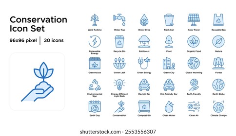 Conservation Line Fill Icon Set: Biodiversity Protection, Habitat Conservation, and Eco-Friendly Solutions Icons