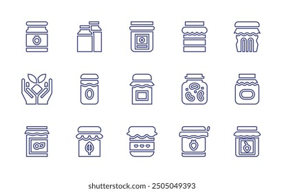 Conservation line icon set. Editable stroke. Vector illustration. Containing sprout, jam, strawberry, marmalade, pickles, jar.