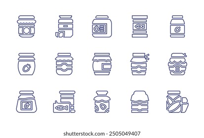 Conservation line icon set. Editable stroke. Vector illustration. Containing conserve, cannedfood, jam, pickles, strawberryjam, jamjar, jams, honeyjar, thanksgivingjam, jar.