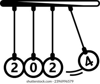 conservation of momentum 2024 concept, Newtons Cradle Loading vector icon design, Happy New Year 2024 Symbol, HNY Wishes Sign, New Years Eve celebration Element stock illustration