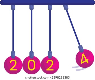 conservation of momentum 2024 concept, Newtons Cradle Loading  vector color icon design, Happy New Year 2024 Symbol, HNY Wishes Sign, New Years Eve celebration Element stock illustration