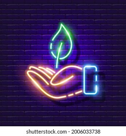 Conservation of nature neon sign. Ecology lesson Glowing icon. Vector illustration for design. Ecology protection concept.