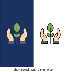 Conservation, Plant, Hand, Energy  Icons. Flat and Line Filled Icon Set Vector Blue Background