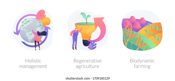 Conservation And Rehabilitation Farming System Abstract Concept Vector Illustration Set. Holistic Management, Regenerative Agriculture, Biodynamic Farming, Ecological Biodiversity Abstract Metaphor.