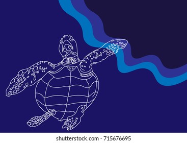 conservation of sea turtles, hand dawn vector illustration.