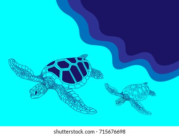 conservation of sea turtles, hand dawn vector illustration.