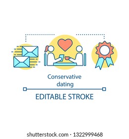 Conservative dating concept icon. Find love idea thin line illustration. Traditional couple matchmaking. Man and woman having date. Live meeting. Vector isolated outline drawing. Editable stroke 