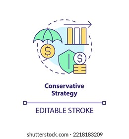 Conservative Strategy Concept Icon. Low Risk. Type Of Working Capital Approach Abstract Idea Thin Line Illustration. Isolated Outline Drawing. Editable Stroke. Arial, Myriad Pro-Bold Fonts Used