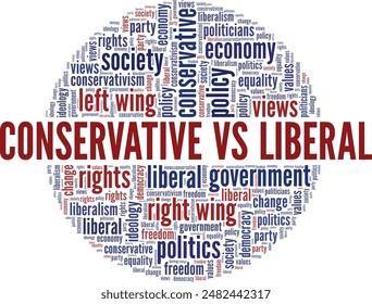 Conservative vs Liberal word cloud conceptual design isolated on white background.