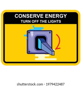 Conserve Energy, turn off the lights, sticker vector