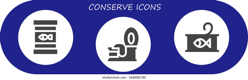 conserve icon set. 3 filled conserve icons. Included Canned food, Tin icons
