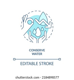 Conserve Water Turquoise Concept Icon. Reduce Consumption. Energy Efficiency At Home Abstract Idea Thin Line Illustration. Isolated Outline Drawing. Editable Stroke. Arial, Myriad Pro-Bold Fonts Used