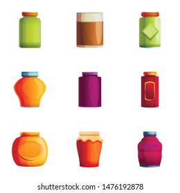 Conserved jar icon set. Cartoon set of 9 conserved jar vector icons for web design isolated on white background