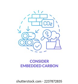 Consider embedded carbon blue gradient concept icon. Pollution impact. Net zero design approach abstract idea thin line illustration. Isolated outline drawing. Myriad Pro-Bold fonts used