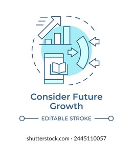Considere el futuro crecimiento suave azul concepto icono. Sistema de gestión de Bibliotecas. Organización del flujo de trabajo. Ilustración de línea de forma redonda. Abstractas idea. Diseño gráfico. Fácil de usar en infografía, post de blog