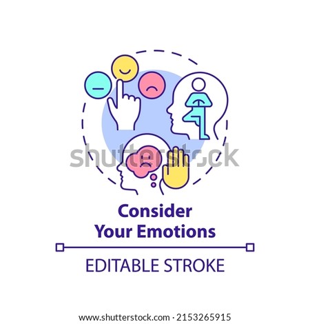 Consider your emotions concept icon. Increasing emotional intelligence abstract idea thin line illustration. Acceptance. Isolated outline drawing. Editable stroke. Arial, Myriad Pro-Bold fonts used
