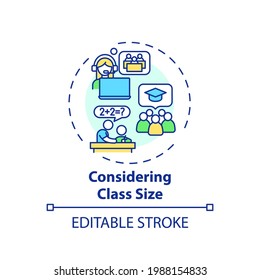 Considering class size concept icon. Online teaching tips. Best size of learning space for best productivity idea thin line illustration. Vector isolated outline RGB color drawing. Editable stroke