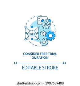 Considering free trial duration concept icon. SaaS trial marketing idea thin line illustration. Seven days duration. Marketing gimmick. Vector isolated outline RGB color drawing. Editable stroke