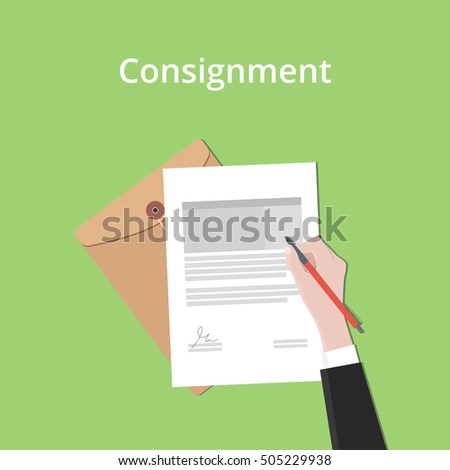 consignment illustration concept a business man hand signing a paper document with flat style