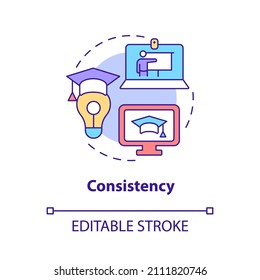 Consistency concept icon. Advantages of electronic learning abstract idea thin line illustration. Isolated outline drawing. Editable stroke. Roboto-Medium, Myriad Pro-Bold fonts used