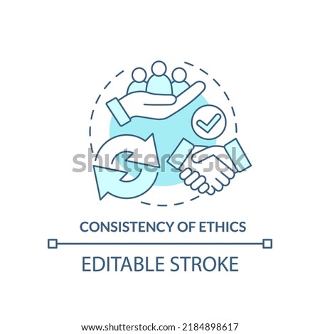 Consistency of ethics turquoise concept icon. Ethical banking abstract idea thin line illustration. Isolated outline drawing. Moral standards. Editable stroke. Arial, Myriad Pro-Bold fonts used
