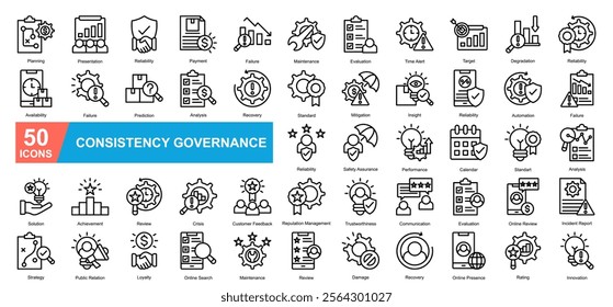 Consistency Governance Icon Sheet Planning, Presentation, Reliability, Payment, Failure, Maintenance, Evaluation, Time Alert, Target, Degradation, Availability, Failure