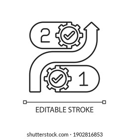 Consistency linear icon. Business performance. Administrative plan. Core corporate value. Thin line customizable illustration. Contour symbol. Vector isolated outline drawing. Editable stroke