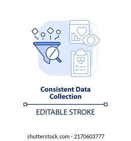 Consistent data collection light blue concept icon. Prepare healthcare for pandemics abstract idea thin line illustration. Isolated outline drawing. Editable stroke. Arial, Myriad Pro-Bold fonts used