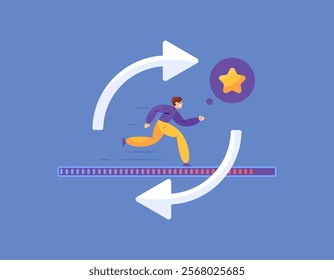 consistent and effort concept. illustration of a person continuing to run until the process is complete. continue to be consistent in order to continue to develop and advance. progress. flat style