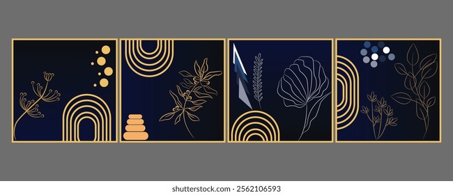 The consistent use of a deep blue background and metallic gold accents ties the pieces together, creating a cohesive and visually appealing display.