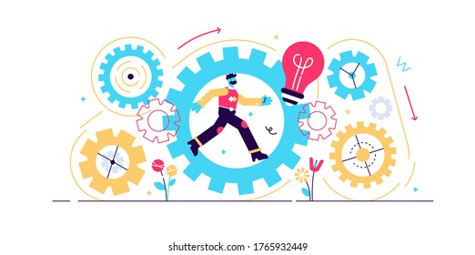 Consistent work vector illustration. Logically action pattern visualization with gear connection circle. Employee energy focus in company business. Flat style modern design vector illustration