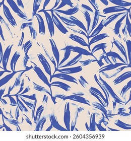 consists of blue leaf motifs extending in various directions on a white background