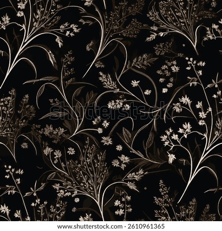 consists of four flowers and a bud created with elegant drawings on a black background