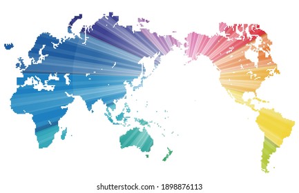 Consiste en puntos cuadrados. Una imagen del futuro y la concentración con una línea de concentración de color arcoiris. Un mapa mundial centrado en Asia.