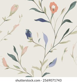 It consists of various floral and leaf motifs on a light background. the flowers are in shades of yellow, blue and orange, elegantly placed in different colors