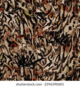 consists of various lines and shapes placed on a complex background in shades of brown, black, red and yellow