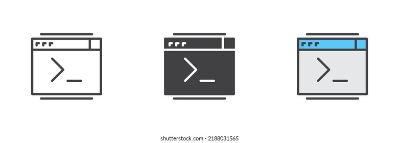 Console command icon. Line, glyph and filled outline colorful version, outline and filled vector sign. Symbol, logo illustration. Different style icons set. Vector graphics