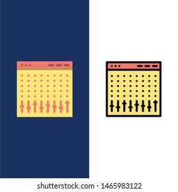 Console, Control, Controller, Hardware, Mixer  Icons. Flat and Line Filled Icon Set Vector Blue Background. Vector Icon Template background