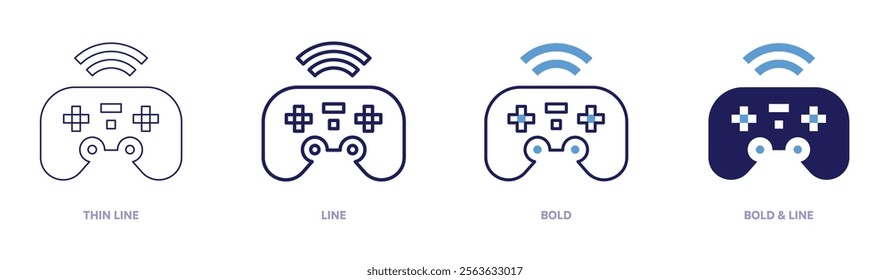 Console controller icon in 4 different styles. Thin Line, Line, Bold, and Bold Line. Duotone style. Editable stroke.