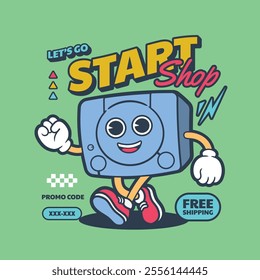 Console design with cute character style, suitable for poster design, banner, promotion, clothing, and stickers