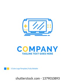 Console, device, game, gaming, psp Blue Yellow Business Logo template. Creative Design Template Place for Tagline.