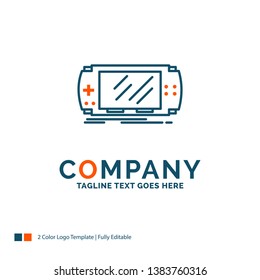 Console, device, game, gaming, psp Logo Design. Blue and Orange Brand Name Design. Place for Tagline. Business Logo template.