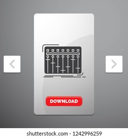 Console, dj, mixer, music, studio Glyph Icon in Carousal Pagination Slider Design & Red Download Button