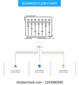 Console, dj, mixer, music, studio Business Flow Chart Design with 3 Steps. Line Icon For Presentation Background Template Place for text