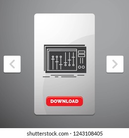 Console, dj, mixer, music, studio Glyph Icon in Carousal Pagination Slider Design & Red Download Button