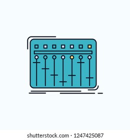 Console, dj, mixer, music, studio Flat Icon. green and Yellow sign and symbols for website and Mobile appliation. vector illustration