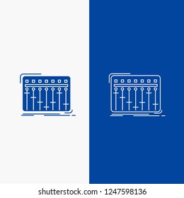 Console, dj, mixer, music, studio Line and Glyph web Button in Blue color Vertical Banner for UI and UX, website or mobile application