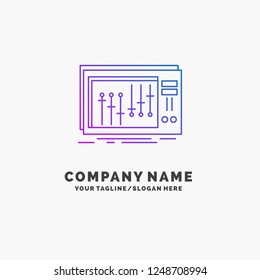 Console, dj, mixer, music, studio Purple Business Logo Template. Place for Tagline